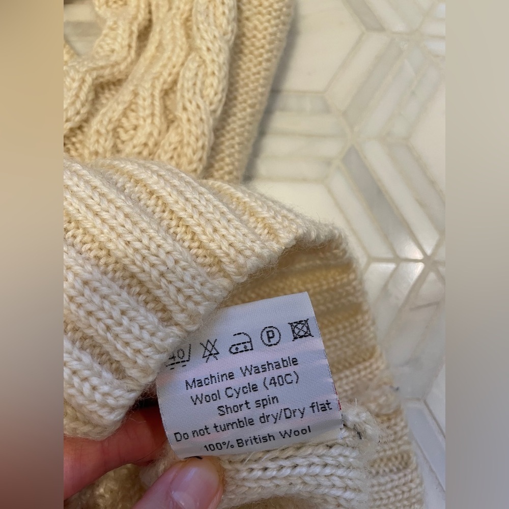 WoolOvers Oversized Turtleneck Aran Cable Knit Chunky Cozy Fisherman Sweater - Picture 5 of 6